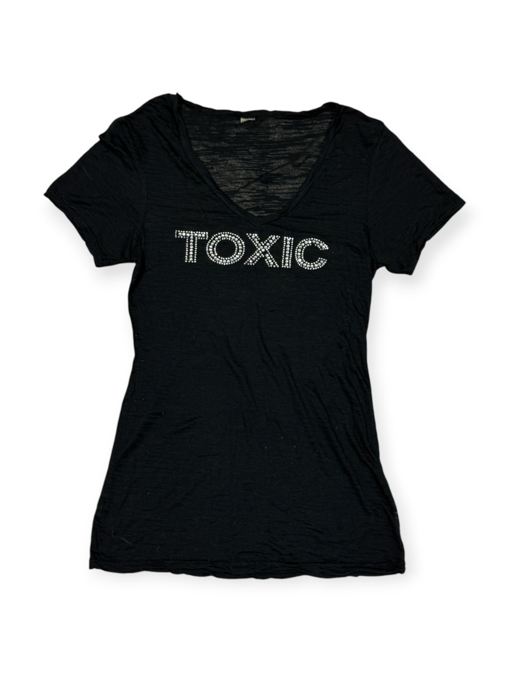 Black rhinestone "TOXIC" v-neck tee
